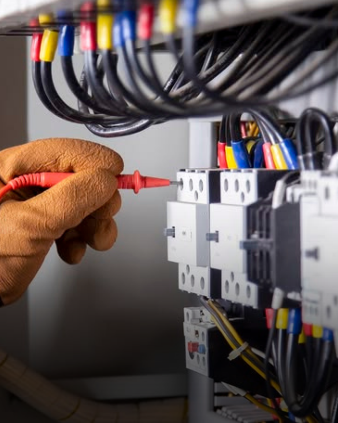 Elektricien test een aardlekschakelaar in de groepenkast