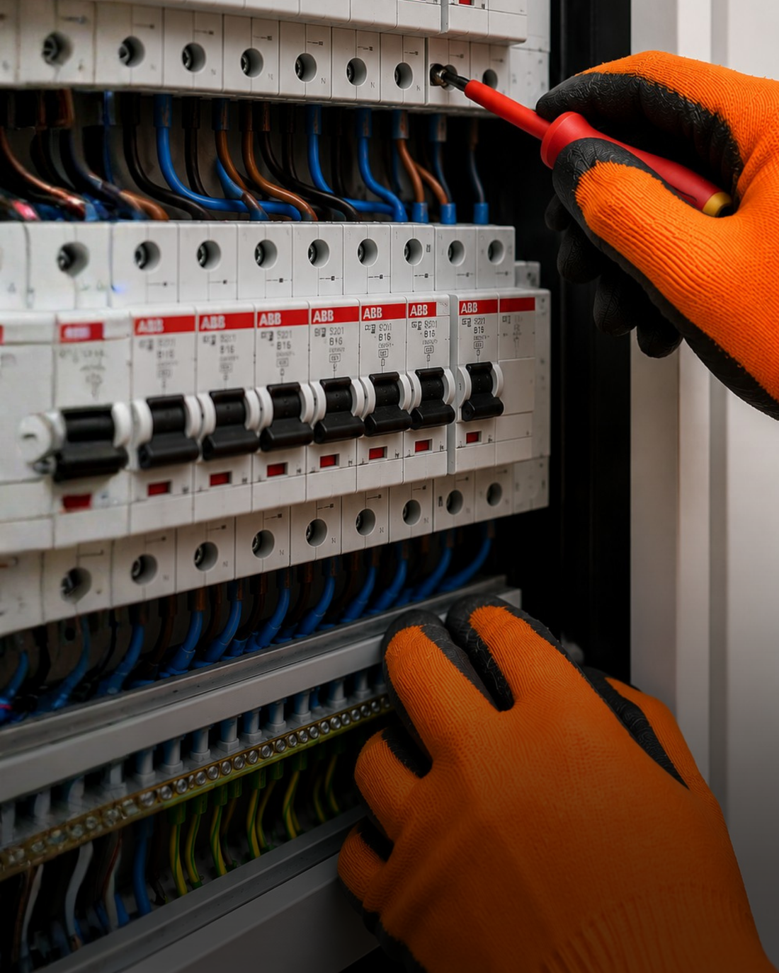 Elektricien meet een groep bij het aanleggen van extra capaciteit