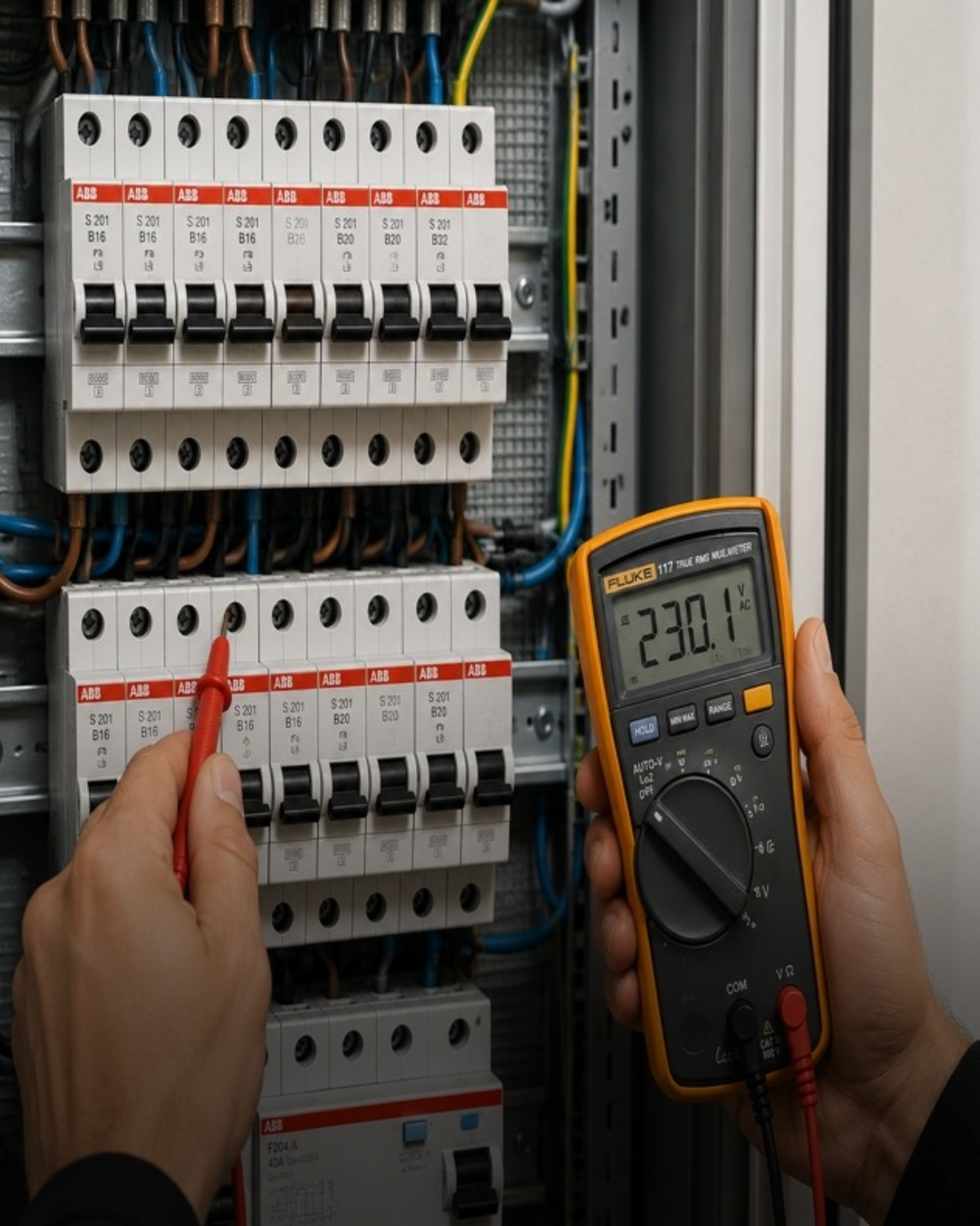 Elektricien inspecteert een groepenkast voor vervanging of uitbreiding