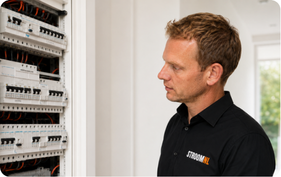 Monteur inspecteert een groepenkast om de bestaande elektrische installatie te beoordelen