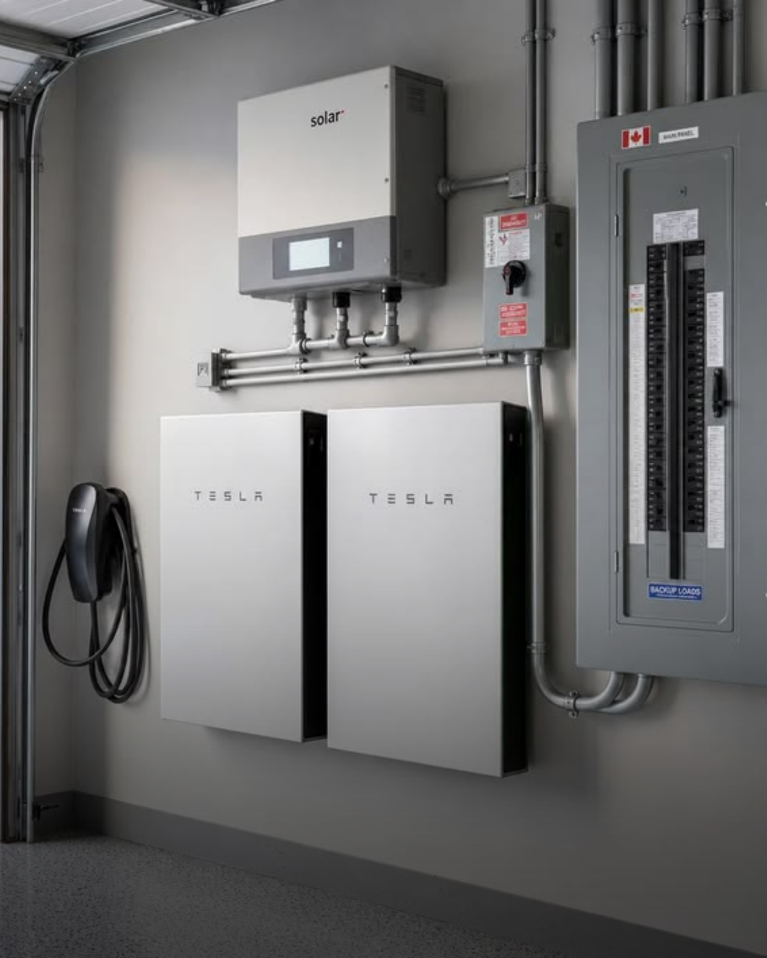 Thuisbatterij met omvormer en groepenkast voor energieopslag in een woning