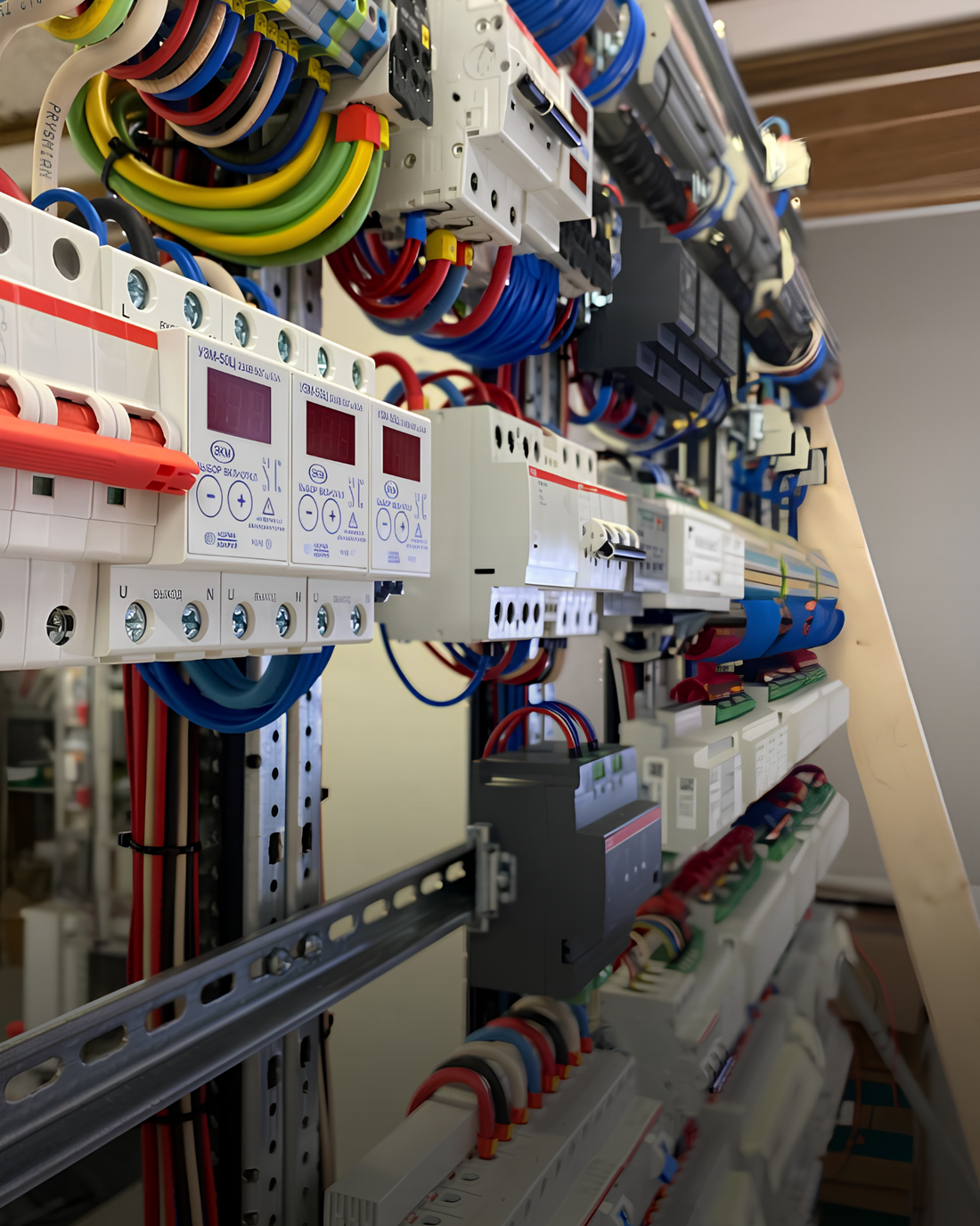 Industriële groepenkast met uitgebreide bedrading en elektrische componenten
