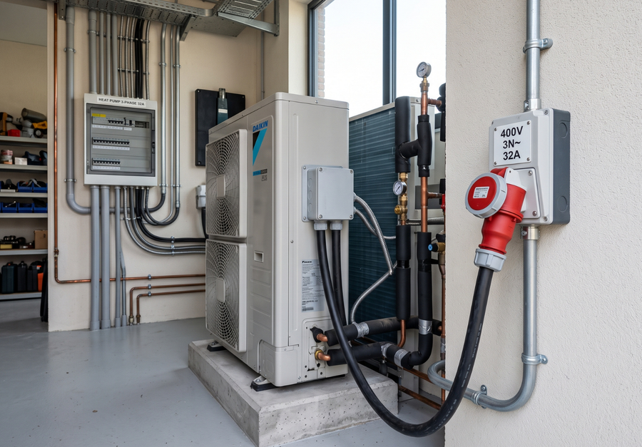 Industriële installatie voor zware apparatuur met krachtstroomaansluiting