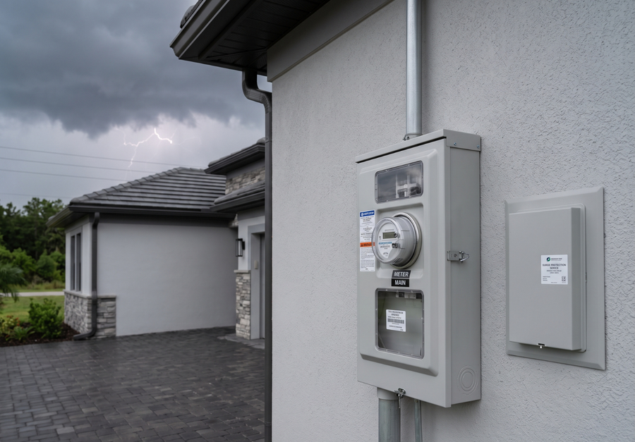 Elektrische verdeelkasten buiten bij risico op bliksem en netstoringen