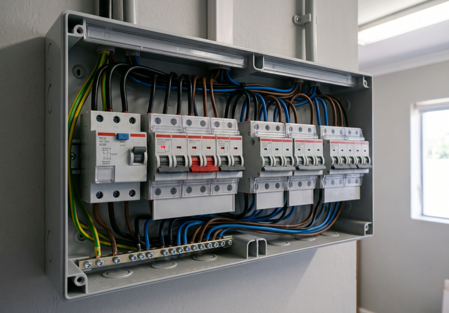 Groepenkast met installatieautomaten bij controle van uitvallende groepen