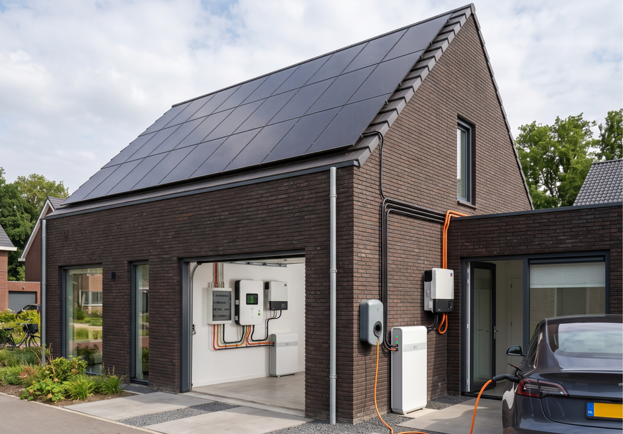Woning met zonnepanelen voorbereid op toekomstig energiegebruik en elektrisch laden